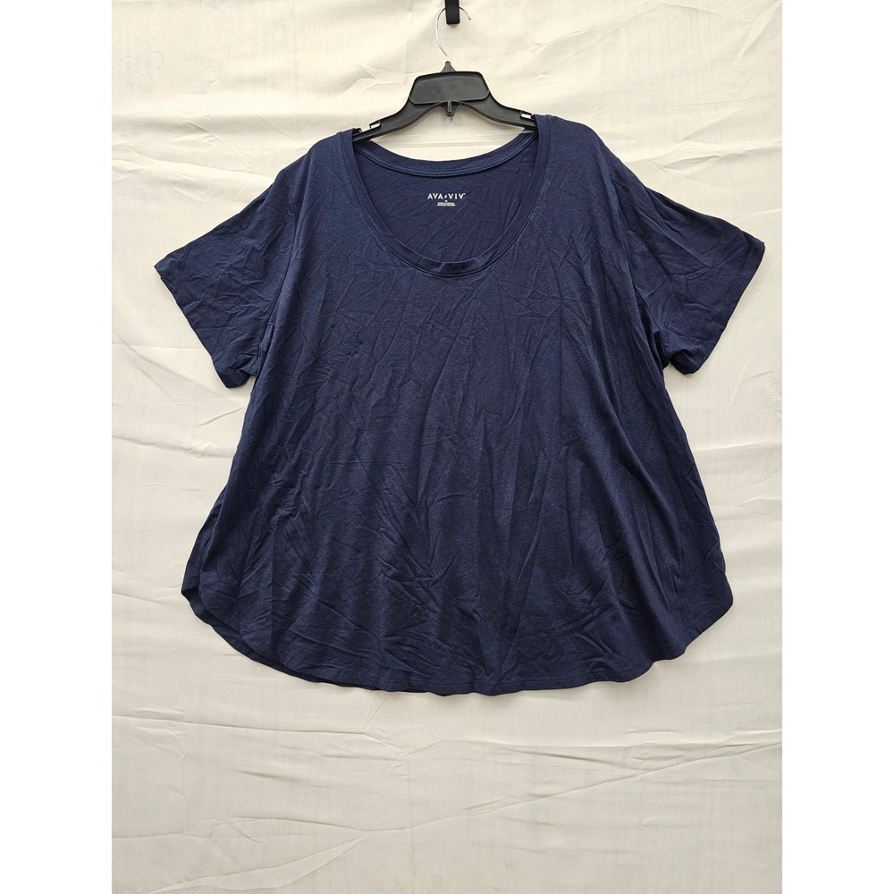 Ava & Viv Womens Navy Blue Scoop Neck Short Sleeve T-Shirt 3X Plus Size NEW